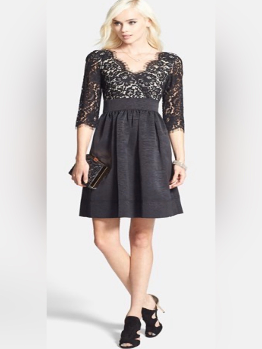 Eliza J. Black Lace Faille Fit & Flare Dress Sz 22W NWT